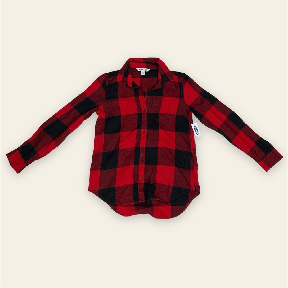 NWT Old Navy Classic Red Buffalo Plaid Flannel Button-Down Shirt